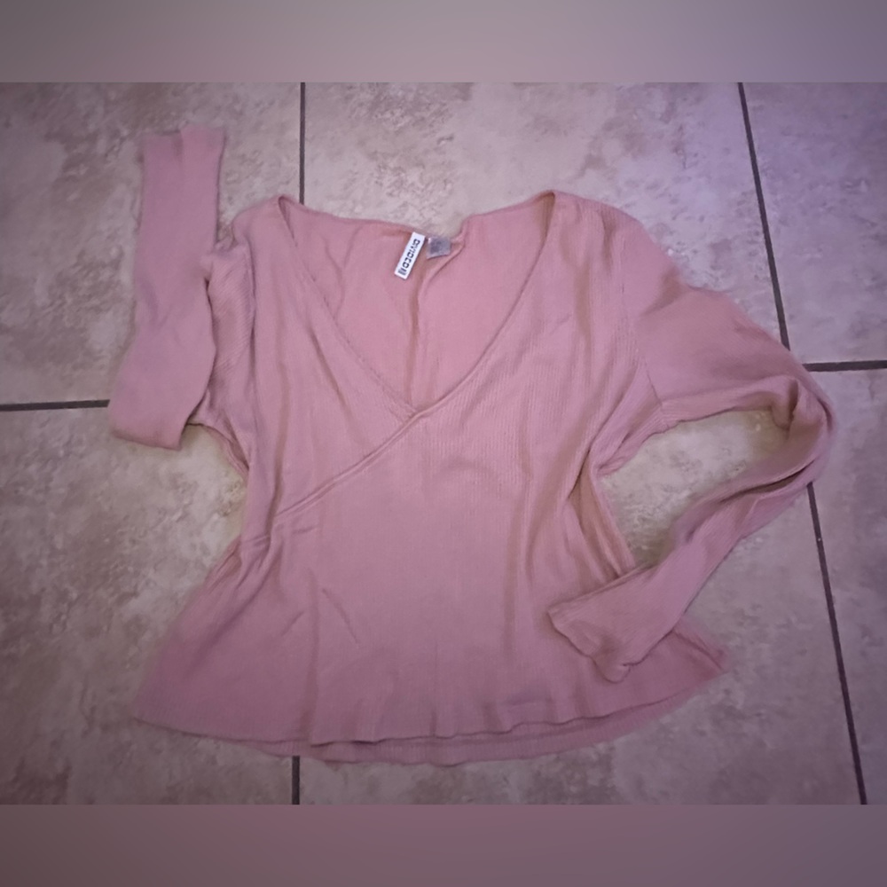Light Pink V Neck Long Sleeve